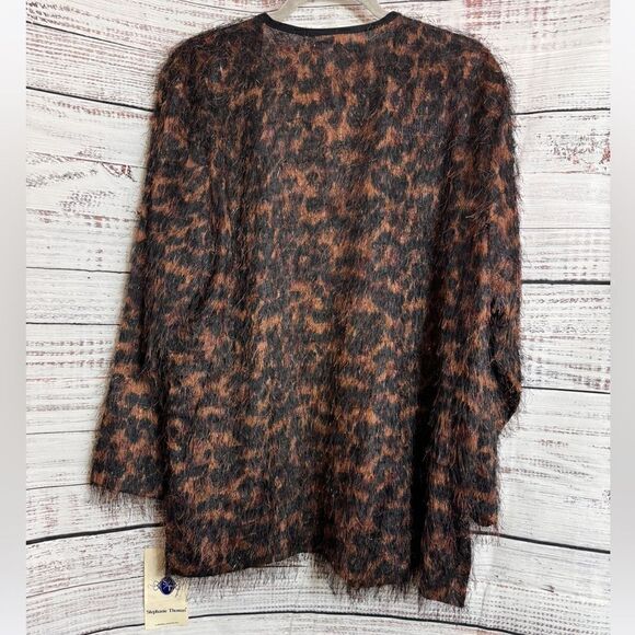 Vintage Stephanie Thomas cardigan Womens sz 14 Animal print metallic fuzzy New - Picture 4 of 14